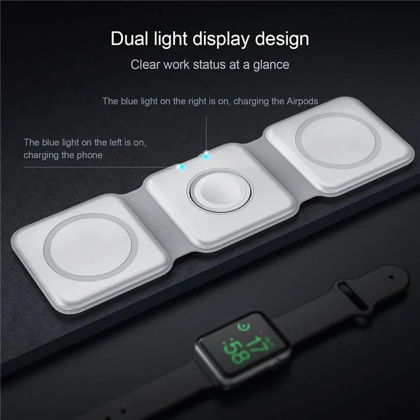 3-In-1 Foldable Magnetic Wireless Charger | Portable And Travel-Friendly | Compatible with Iphone 12-15 Series, Airpods 2/3/Pro