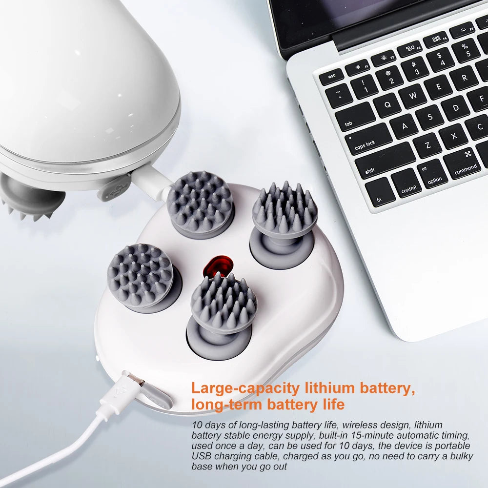 Scalp Massager with Red Light Therapy Vibrating & Kneading Silicone Design for Soothing Scalp and Relaxing Body-Health Care Tool