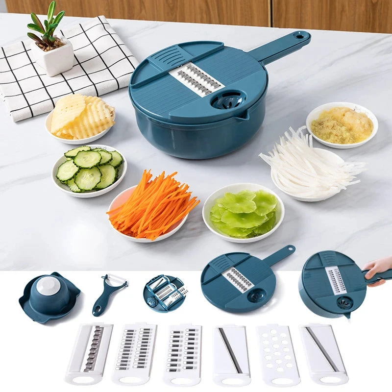 Multifunctional 9 in 1 Vegetable Chopper,, Kitchen Vegetable Slicer Cutter with Container,  Carrot and Garlic Chopper with Peel