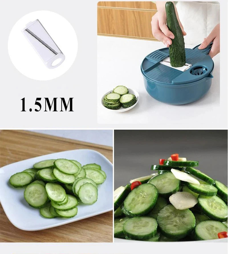Multifunctional 9 in 1 Vegetable Chopper,, Kitchen Vegetable Slicer Cutter with Container,  Carrot and Garlic Chopper with Peel