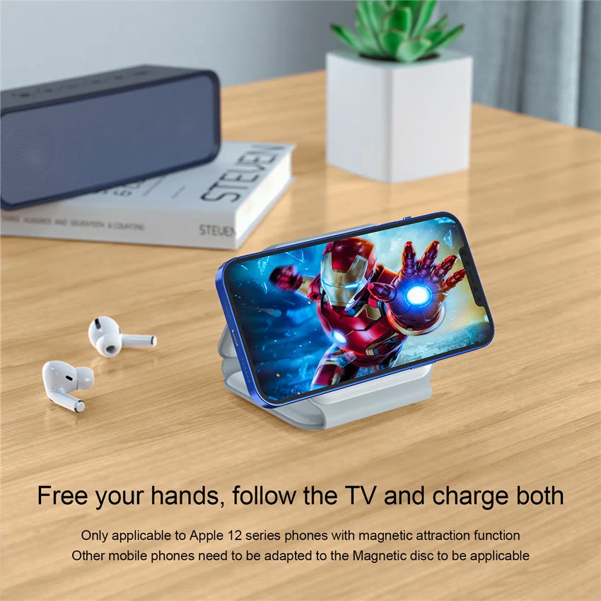 3-In-1 Foldable Magnetic Wireless Charger | Portable And Travel-Friendly | Compatible with Iphone 12-15 Series, Airpods 2/3/Pro