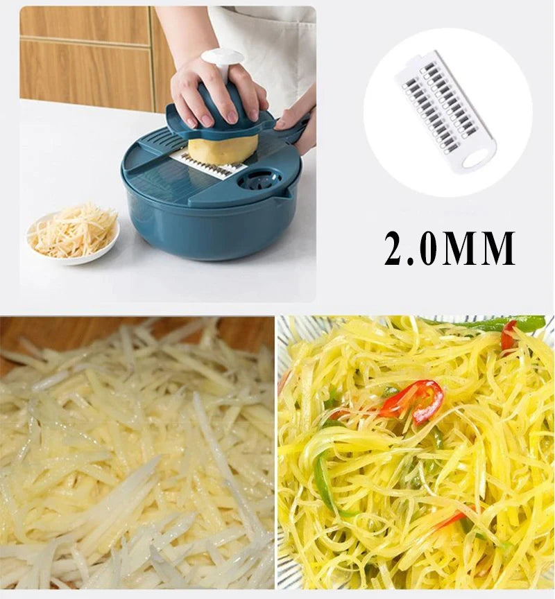 Multifunctional 9 in 1 Vegetable Chopper,, Kitchen Vegetable Slicer Cutter with Container,  Carrot and Garlic Chopper with Peel
