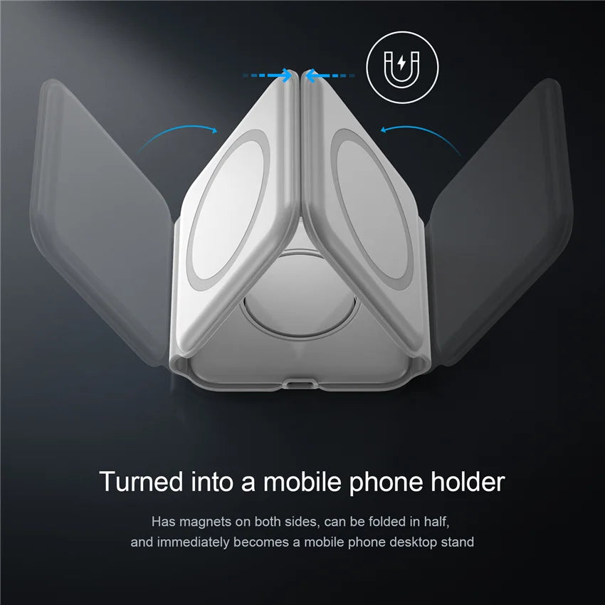 3-In-1 Foldable Magnetic Wireless Charger | Portable And Travel-Friendly | Compatible with Iphone 12-15 Series, Airpods 2/3/Pro