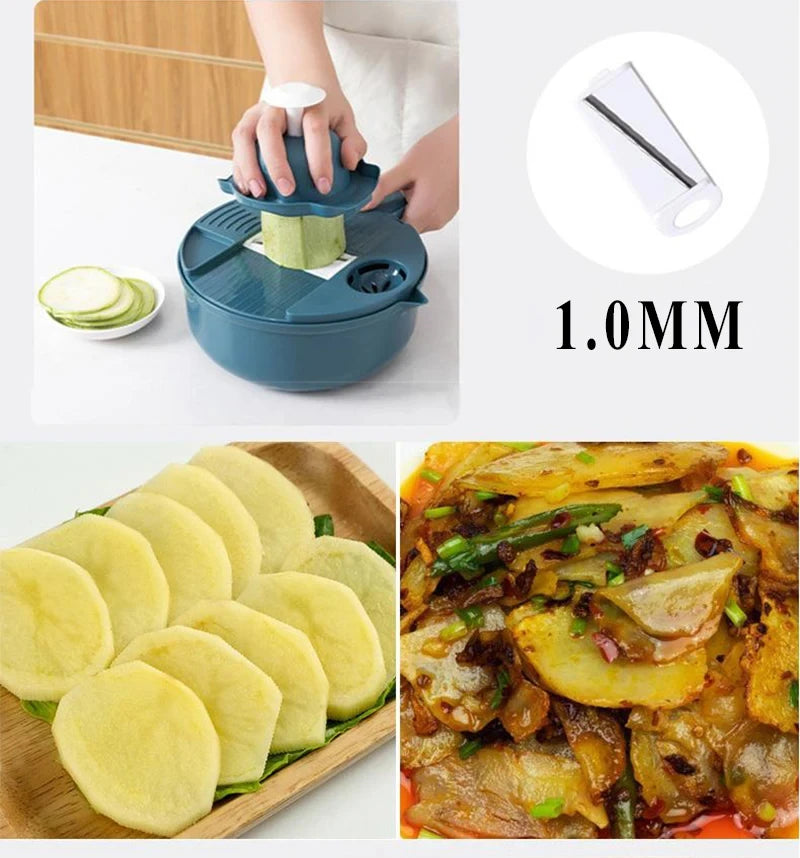 Multifunctional 9 in 1 Vegetable Chopper,, Kitchen Vegetable Slicer Cutter with Container,  Carrot and Garlic Chopper with Peel