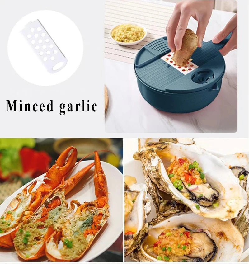 Multifunctional 9 in 1 Vegetable Chopper,, Kitchen Vegetable Slicer Cutter with Container,  Carrot and Garlic Chopper with Peel