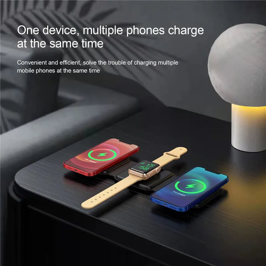 3-In-1 Foldable Magnetic Wireless Charger | Portable And Travel-Friendly | Compatible with Iphone 12-15 Series, Airpods 2/3/Pro