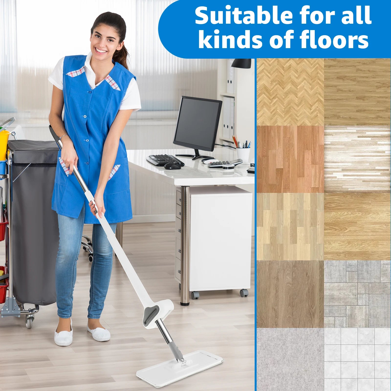 Squeeze Mop Hand-Free Wash Lazy 360° Mops with Reusable Microfiber Pads for Flat Mop To Clean Under Long Bed Home Cleaning Tools