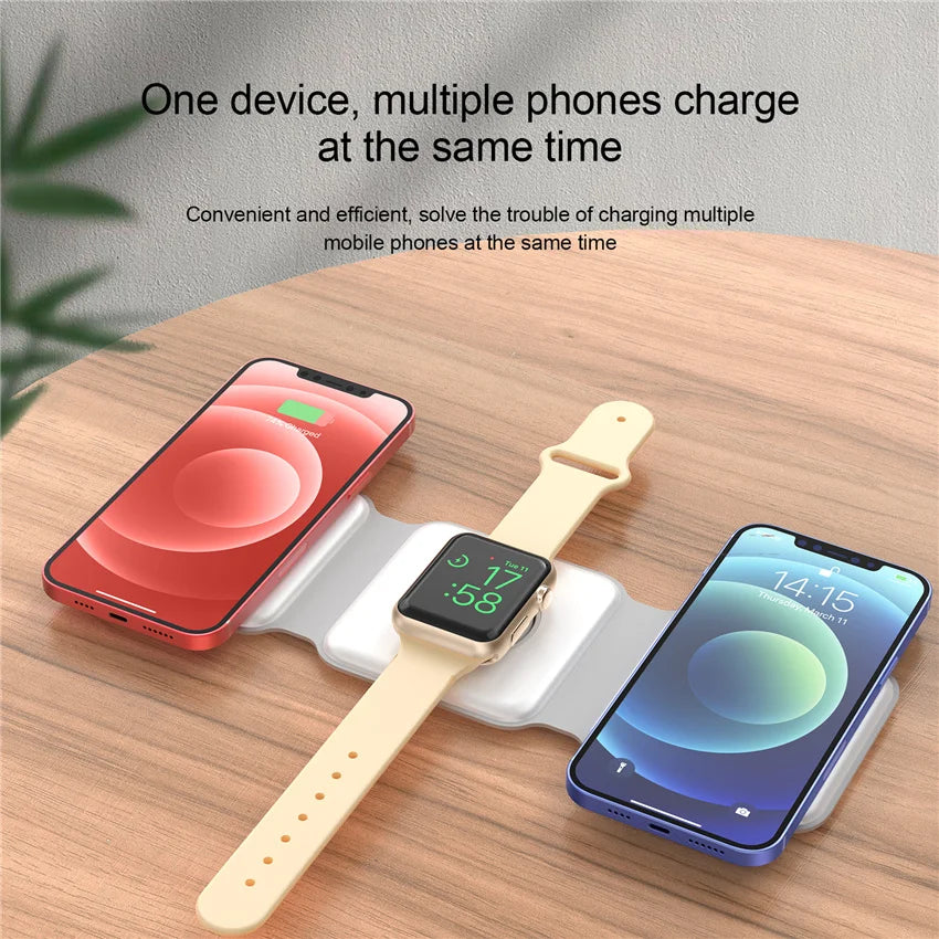 3-In-1 Foldable Magnetic Wireless Charger | Portable And Travel-Friendly | Compatible with Iphone 12-15 Series, Airpods 2/3/Pro