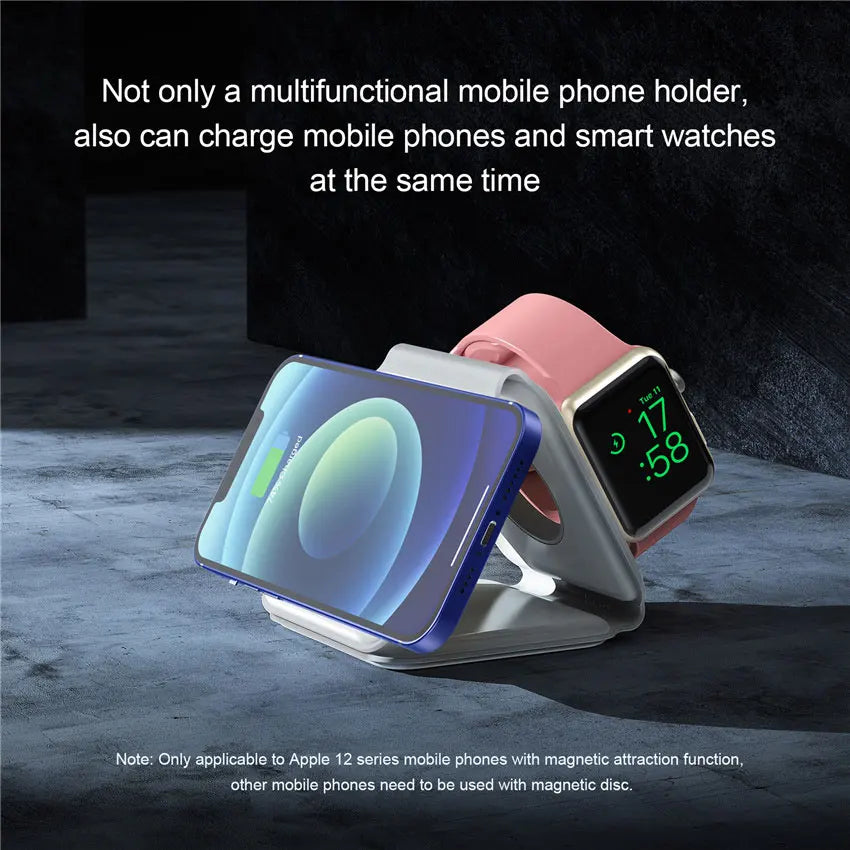 3-In-1 Foldable Magnetic Wireless Charger | Portable And Travel-Friendly | Compatible with Iphone 12-15 Series, Airpods 2/3/Pro